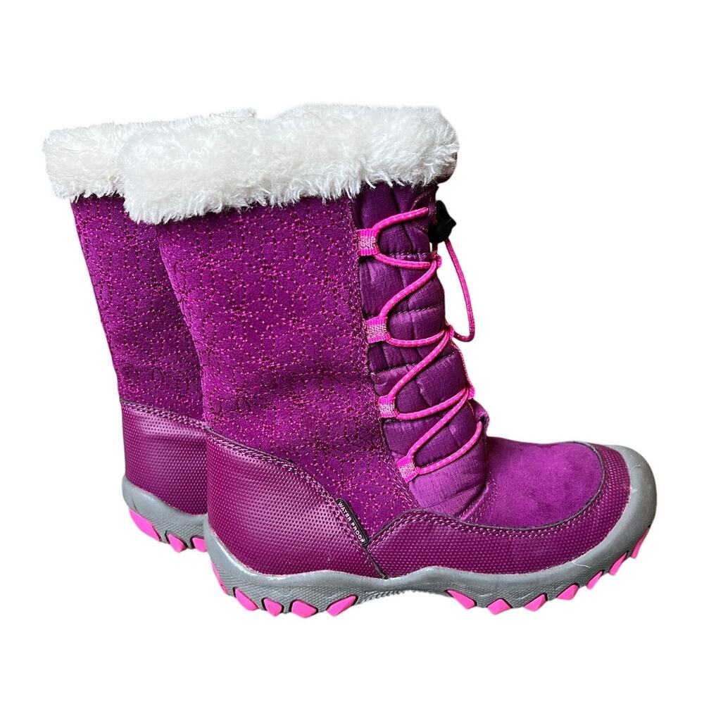 M.A.P Sequoia Girls Winter Snow Boot, Gray Dark Pink, Size 1, Leather Waterproof - Picture 4 of 9